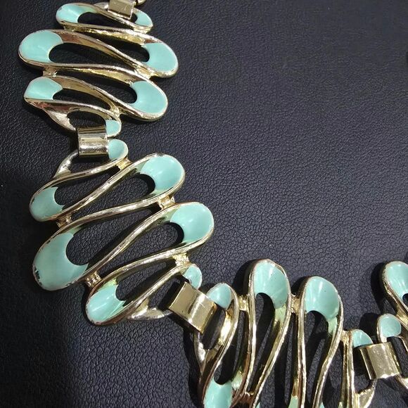 Gold and teal statemet necklace - Picture 2 of 5